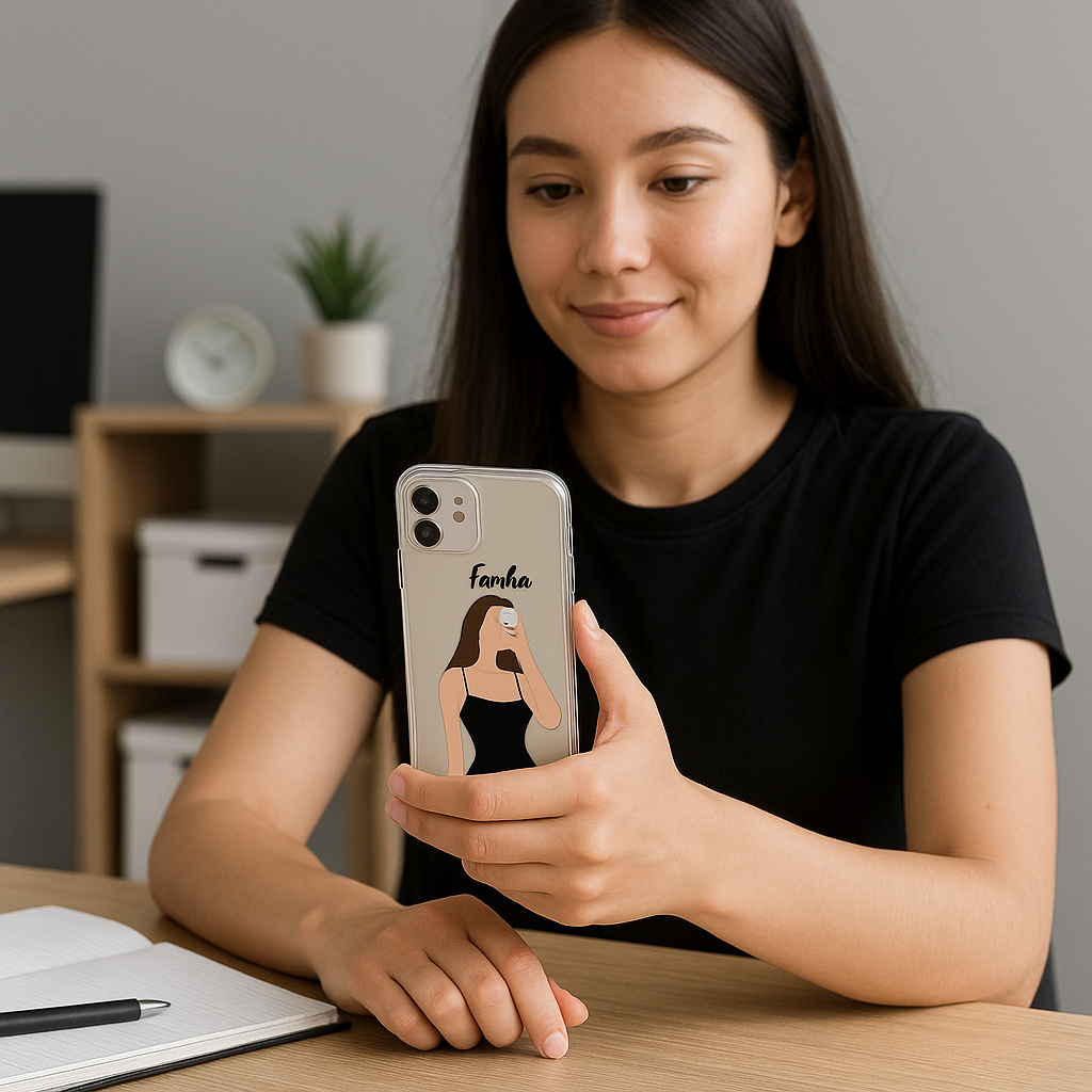 TERA MERA GIFT Custom Name Girl Illustration Phone Case | Transparent Soft Cover for All Phone Models | Stylish Gift for Birthdays & Daily Use