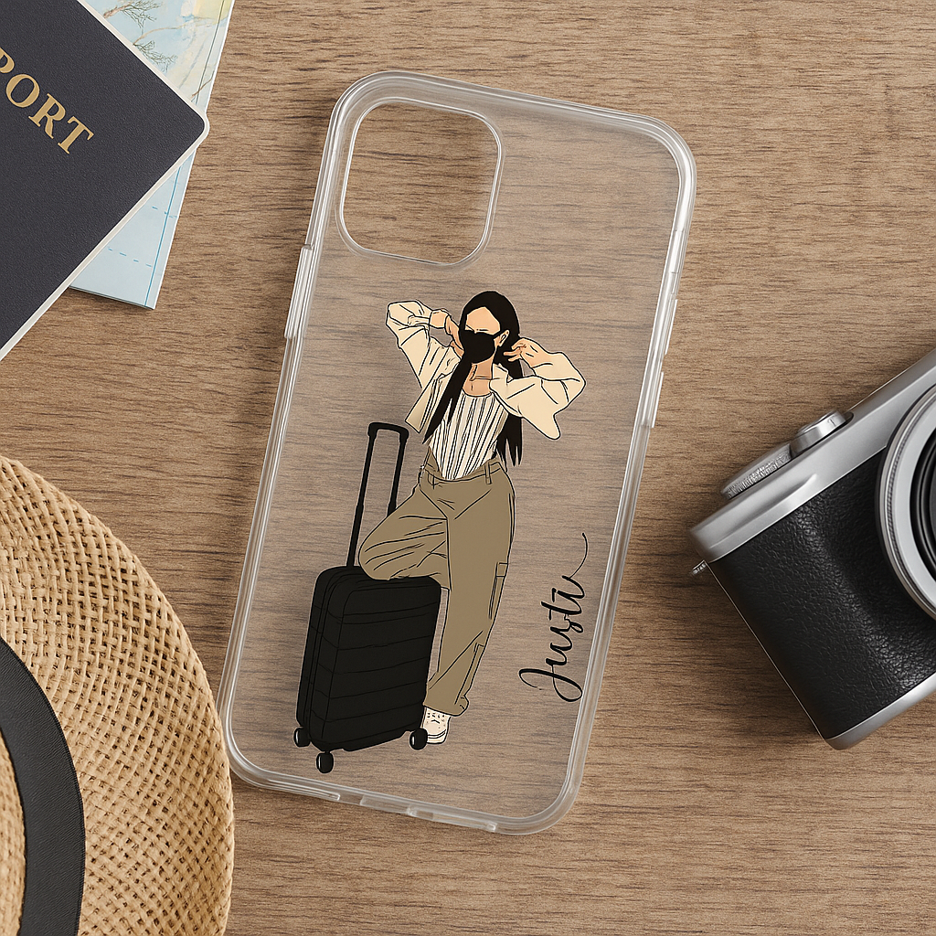 Stylish Girl Travel Theme Mobile Cover — Trendy Protective Case for All Phone Models | Perfect Gift for Birthdays & Travel Lovers