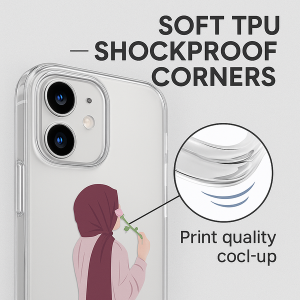 Premium Rose Illustration Girl Mobile Cover | Custom Name Flexible Silicone Case for All Phone Models | Best Gift for Stylish Girls