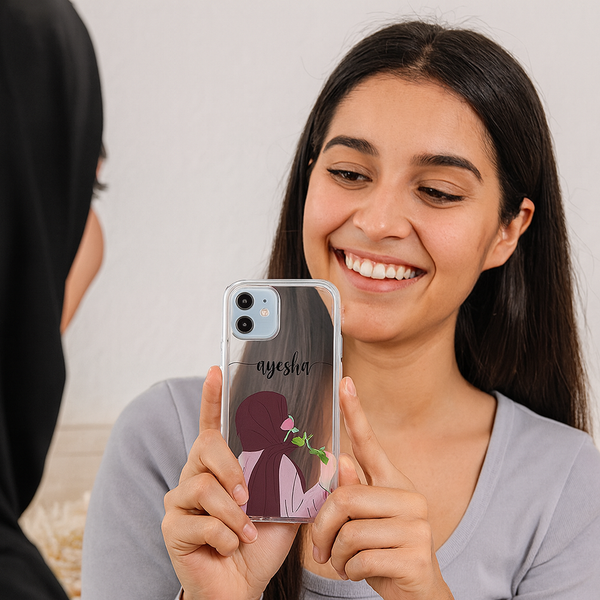 Premium Rose Illustration Girl Mobile Cover | Custom Name Flexible Silicone Case for All Phone Models | Best Gift for Stylish Girls