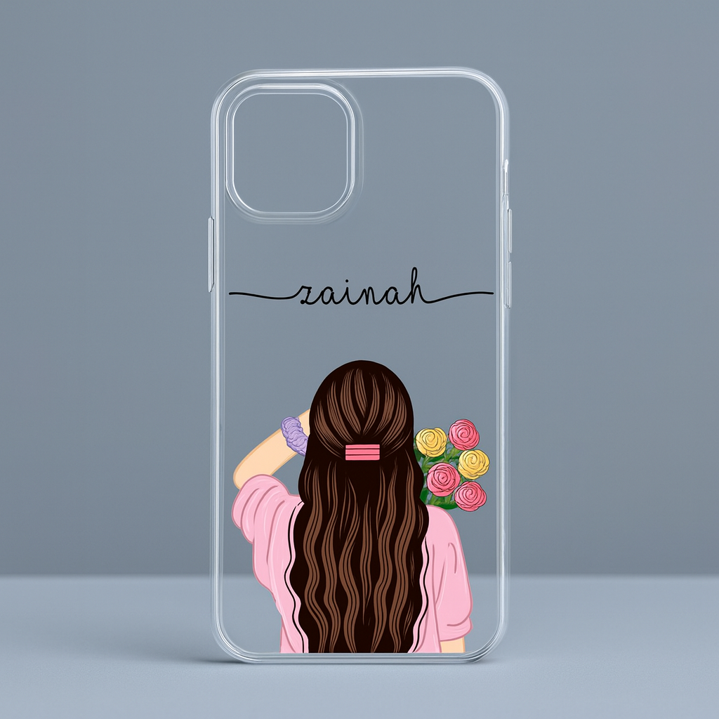 Personalized Girl Art Mobile Cover | Custom Name Clear Case for All Running Models | Thoughtful Gift for Birthdays & Friends