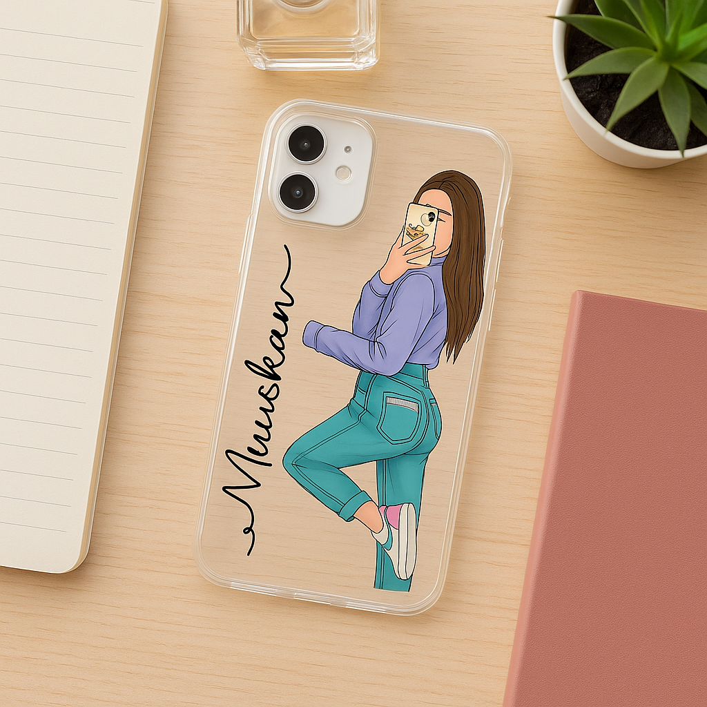 Personalized Selfie Girl Phone Case – Custom Name Clear Cover for Teens, Sisters & Fashion Lovers