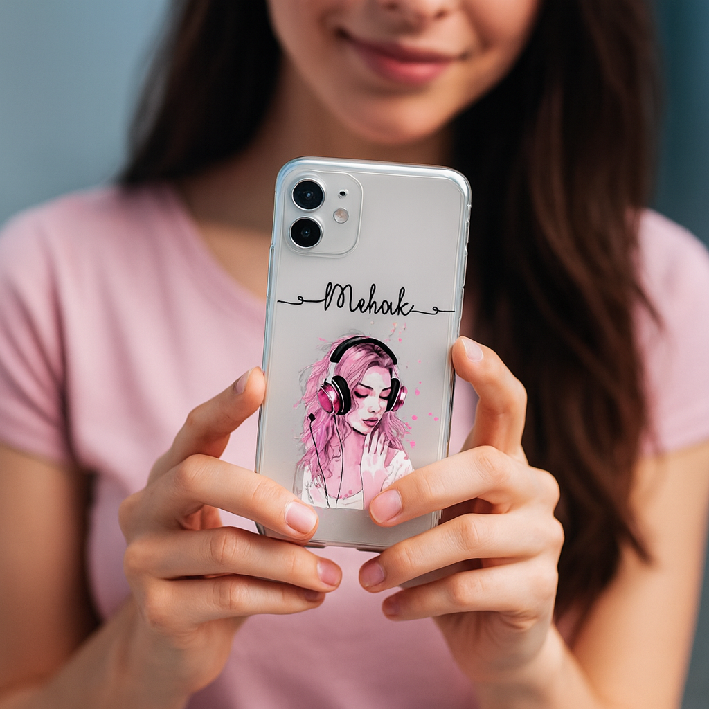 Personalized Girl Mobile Cover – Stylish Clear Case with Custom Name for Trendy Gifting & Daily Use
