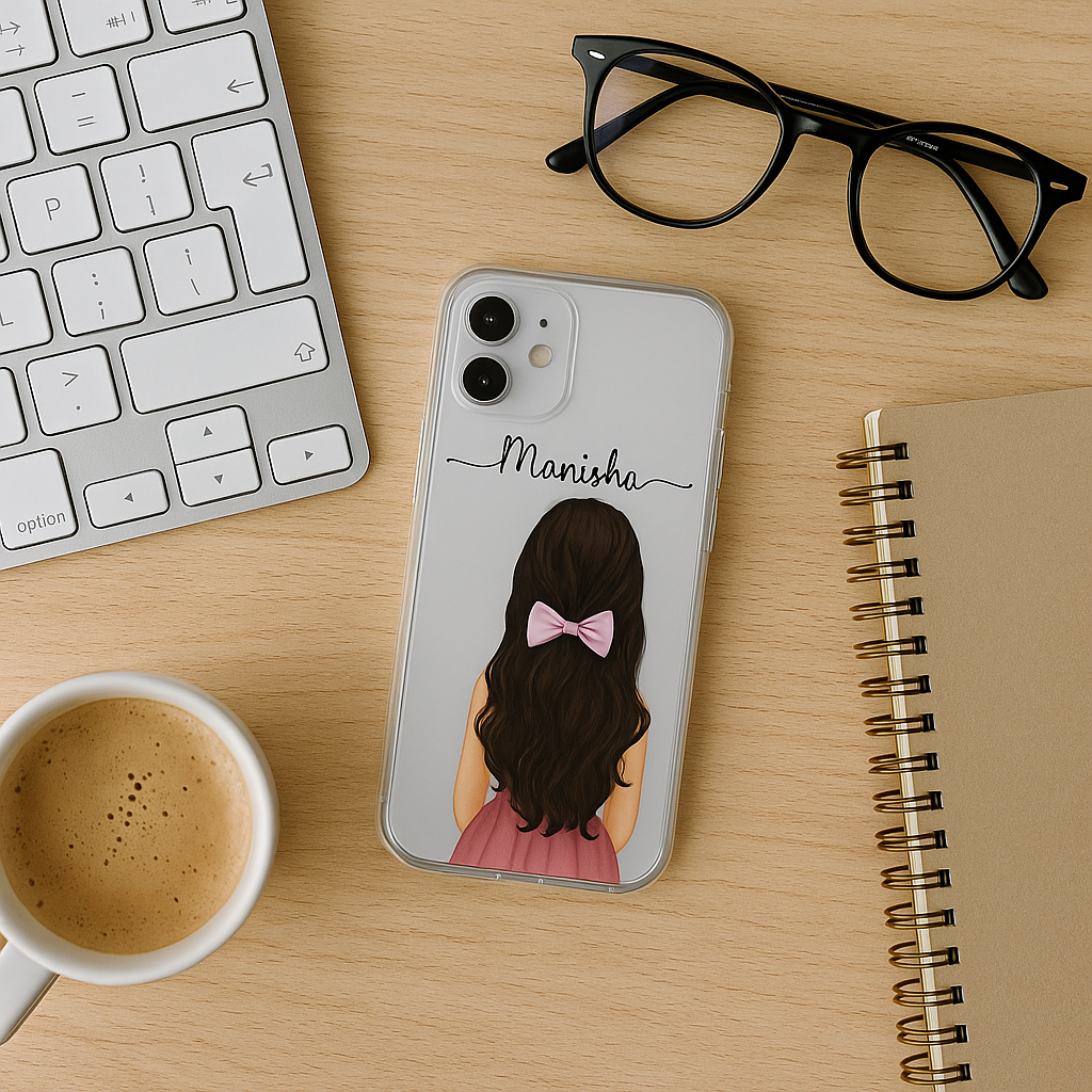 TERA MERA GIFT Personalized Girl Mobile Cover – Custom Name Printed Case with Cute Bow Art – Perfect Gift for Birthday & Daily Use