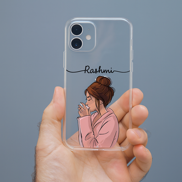 Personalized Coffee Girl Mobile Cover – Custom Name Case for Girls – Cozy Aesthetic Gift for Birthday & Daily Use