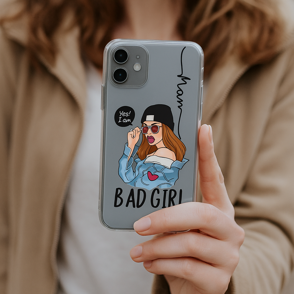 Transparent Silicone Mobile Case – Bad Girl Artwork Cover for All Models | Soft Shockproof Cute Gift for Girls & Friends