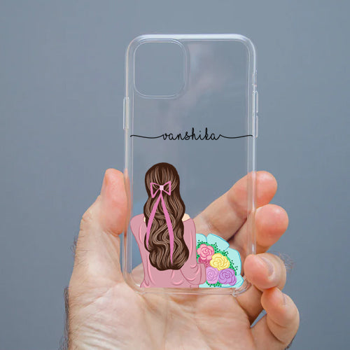 Custom Name Transparent Phone Case for Women & Teens – Stylish Girly Back Cover with Artistic Design | Trendy Gift for Birthdays & Festivals
